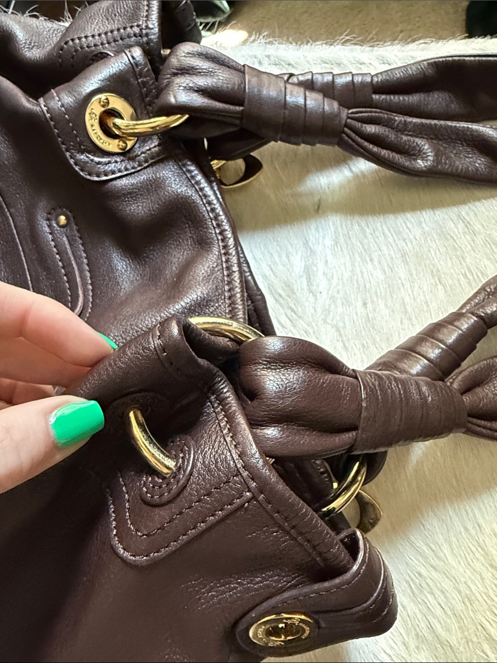 b. makowsky Dark Brown Leather Shoulder Tote with Gold Hardware - Picture 6 of 10